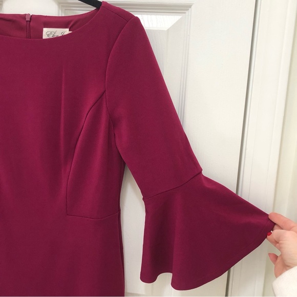 Eliza J Fuchsia Plum‎ Bell Sleeve Midi Sheath Dress. Size 6 - Picture 7 of 16